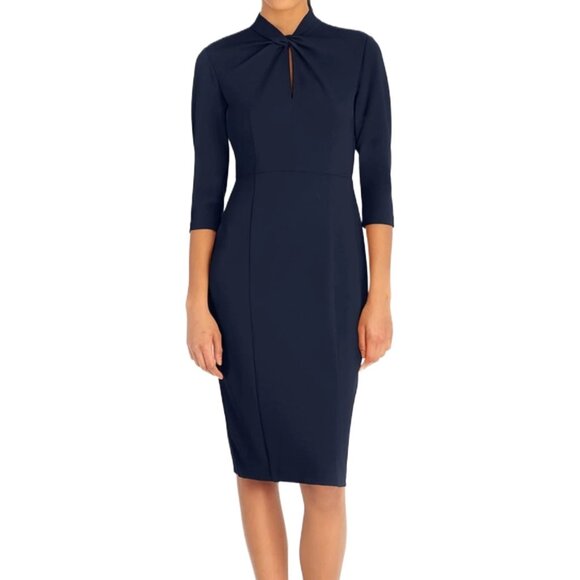 Donna Morgan D6290M - Twisted Neck Sheath Dress Navy blue 3/4 sleeves - Picture 1 of 11